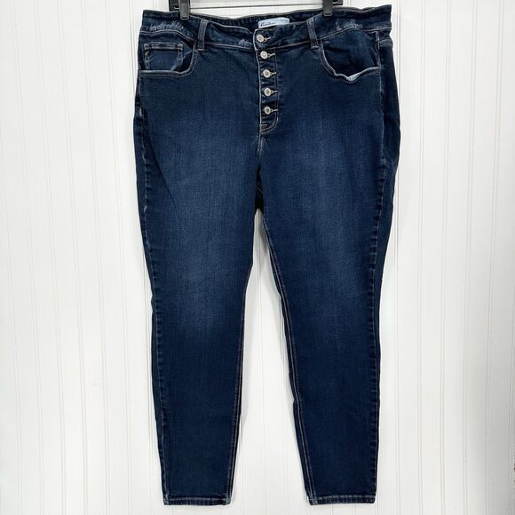 Kancan Jeans Womens 22 Skinny Blue Stretch Denim Button Fly Dark Wash - Picture 1 of 13